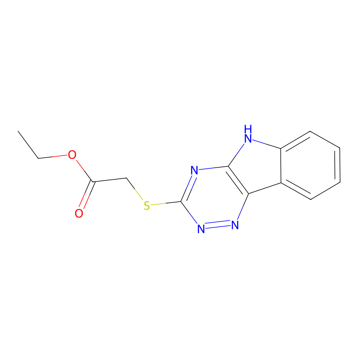 ethyl 2-(5H-[1,2,4]triazino[5,6-b]indol-3-ylsulfanyl)acetate molecular structure, CAS 189325-51-7