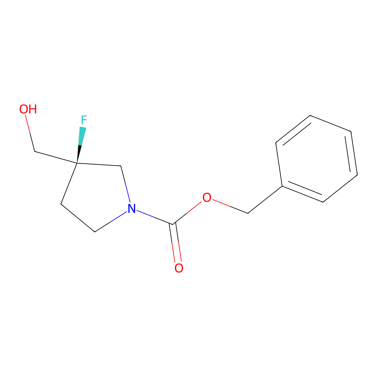 benzyl (3R)-3-fluoro-3-(hydroxymethyl)pyrrolidine-1-carboxylate molecular structure, CAS 1893340-48-1
