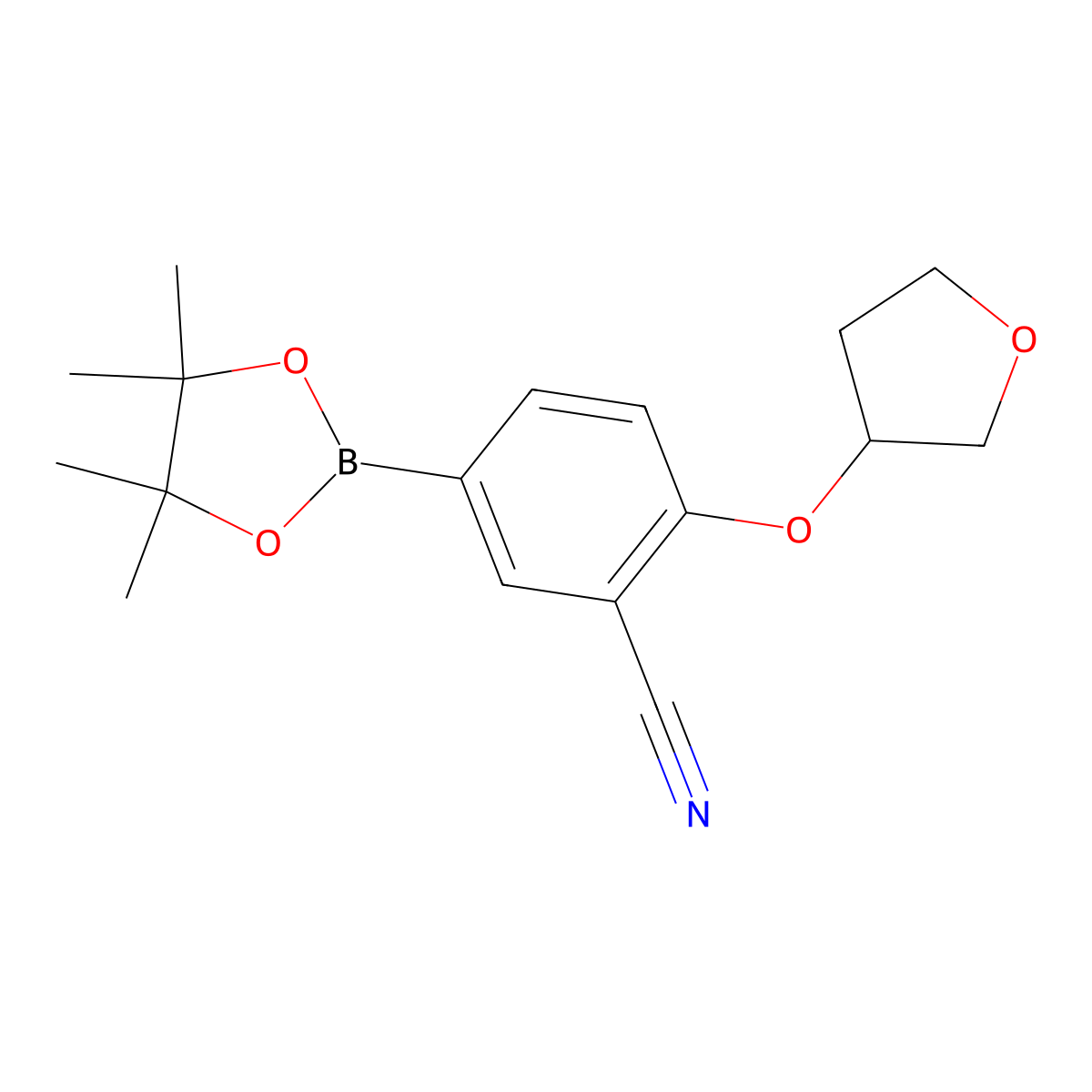 (R)-2-((tetrahydrofuran-3-yl)oxy)-5-(4,4,5,5-tetramethyl-1,3,2-dioxaborolan-2-yl)benzonitrile molecular structure, CAS 1893403-93-4