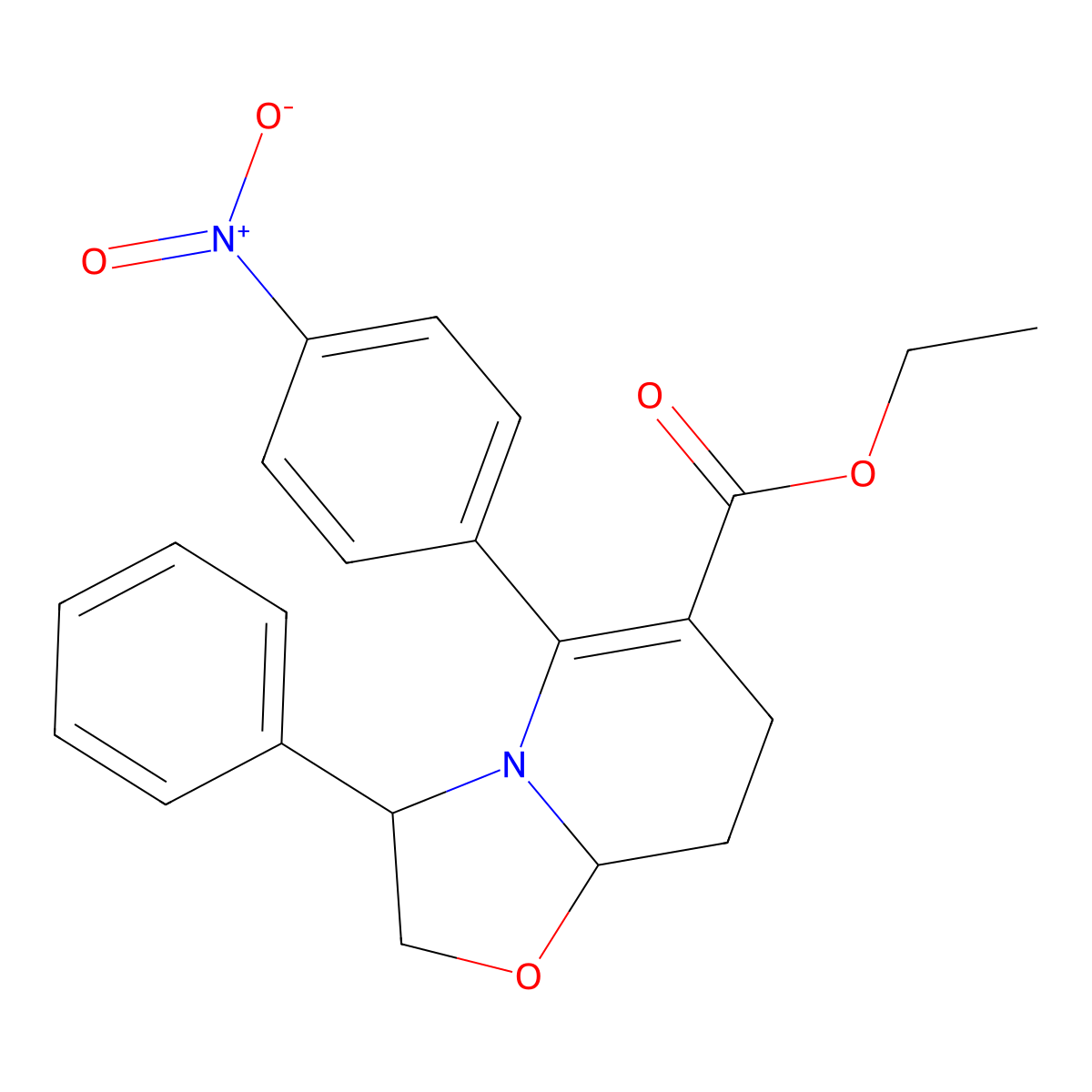 Ethyl (3R,8aR)-5-(4-nitrophenyl)-3-phenyl-2,3,8,8a-tetrahydro-7H-oxazolo[3,2-a]pyridine-6-carboxylate molecular structure, CAS 1893415-77-4