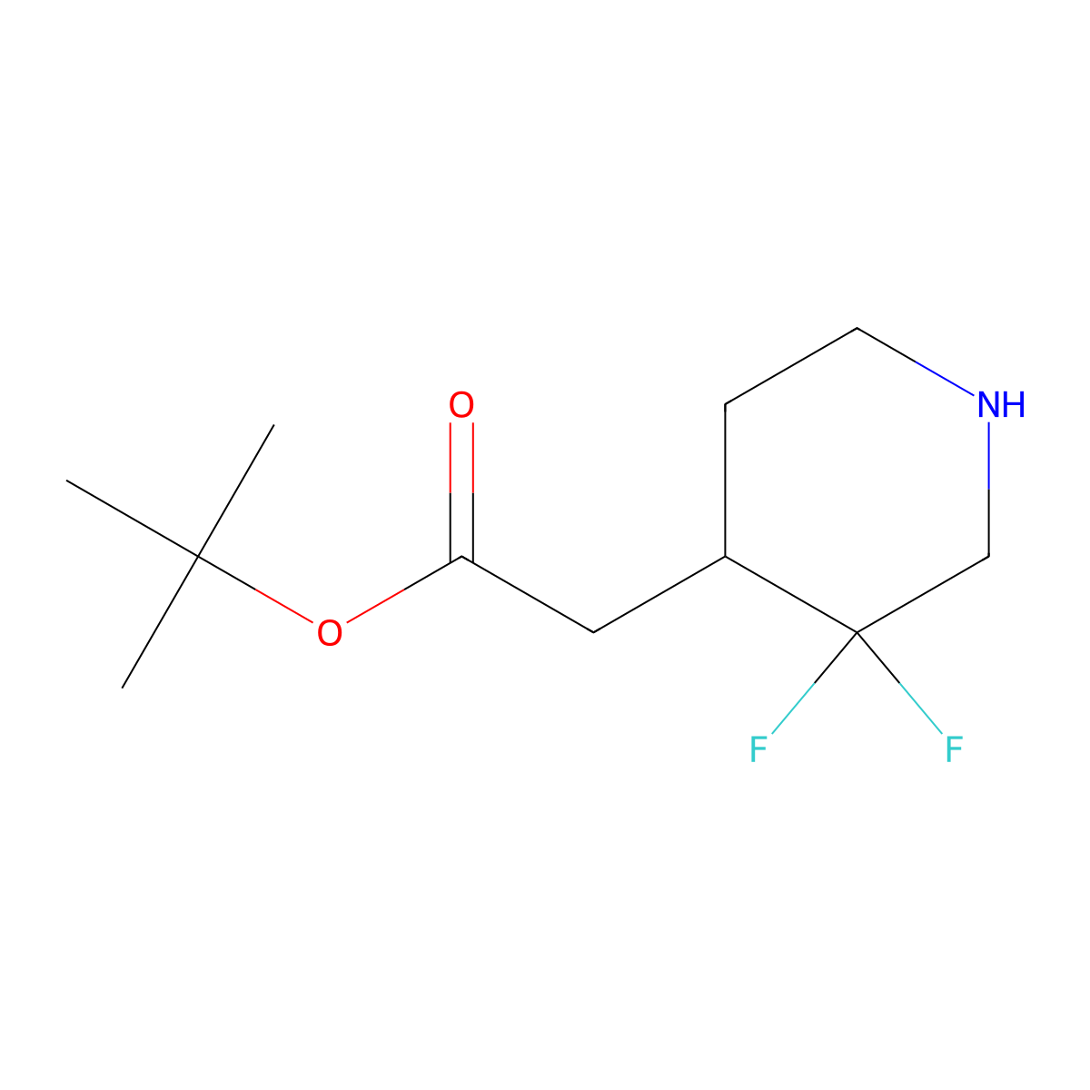Tert-butyl 2-(3,3-difluoropiperidin-4-yl)acetate molecular structure, CAS 1893508-23-0