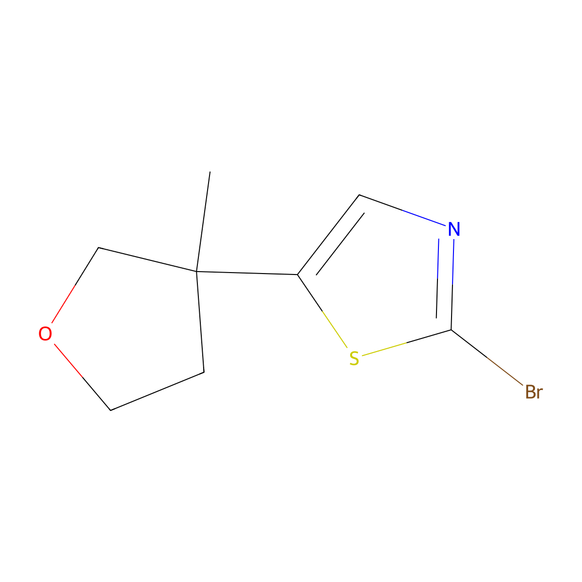2-Bromo-5-(3-methyloxolan-3-yl)-1,3-thiazole molecular structure, CAS 1893559-52-8