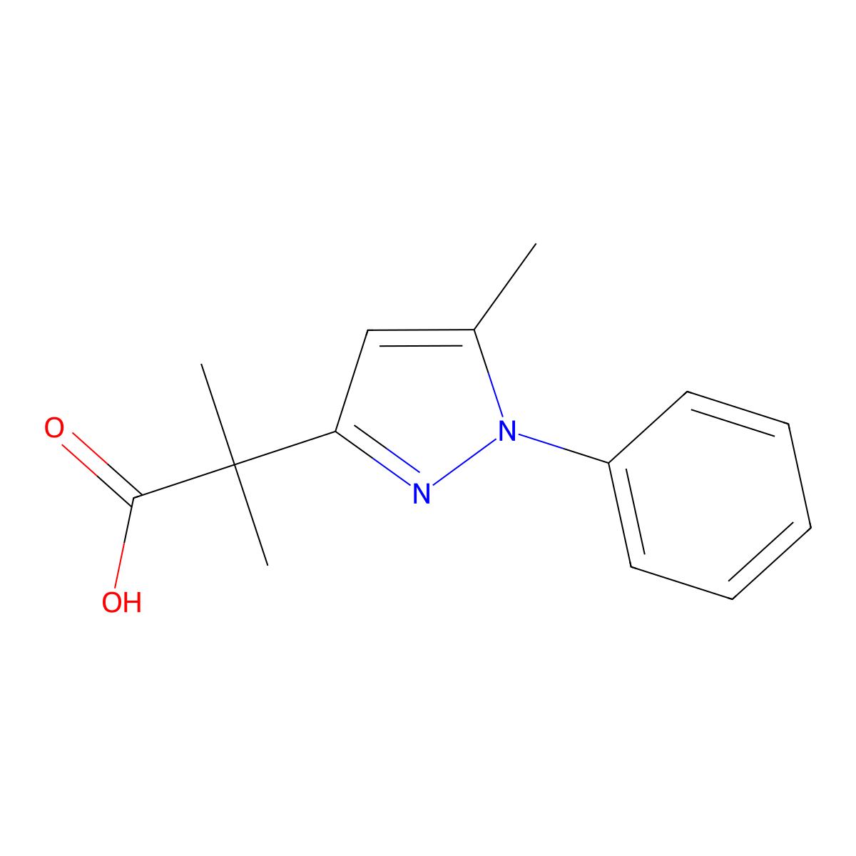2-methyl-2-(5-methyl-1-phenyl-1H-pyrazol-3-yl)propanoic acid molecular structure, CAS 1893564-19-6