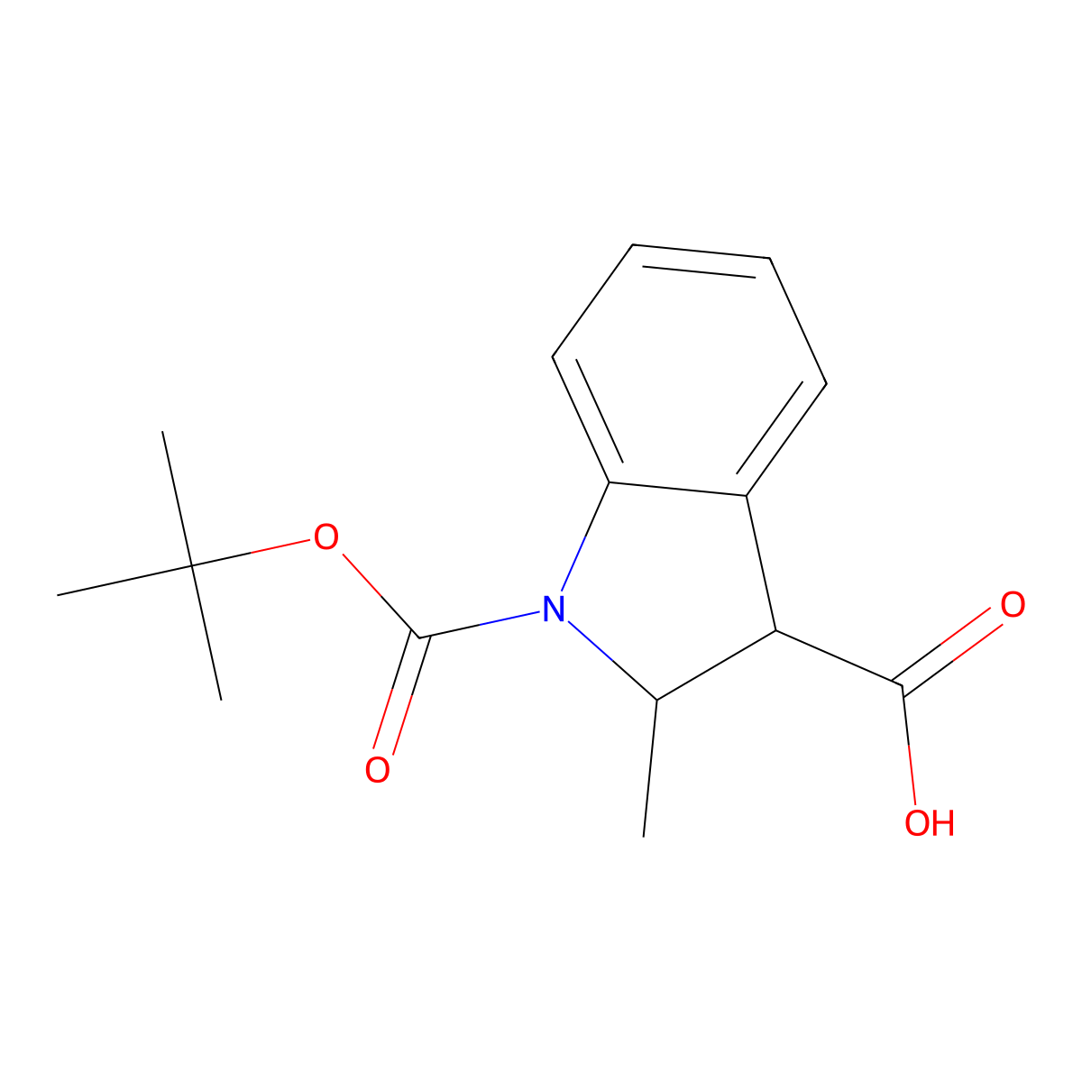 1-[(tert-butoxy)carbonyl]-2-methyl-2,3-dihydro-1H-indole-3-carboxylic acid molecular structure, CAS 1893564-51-6