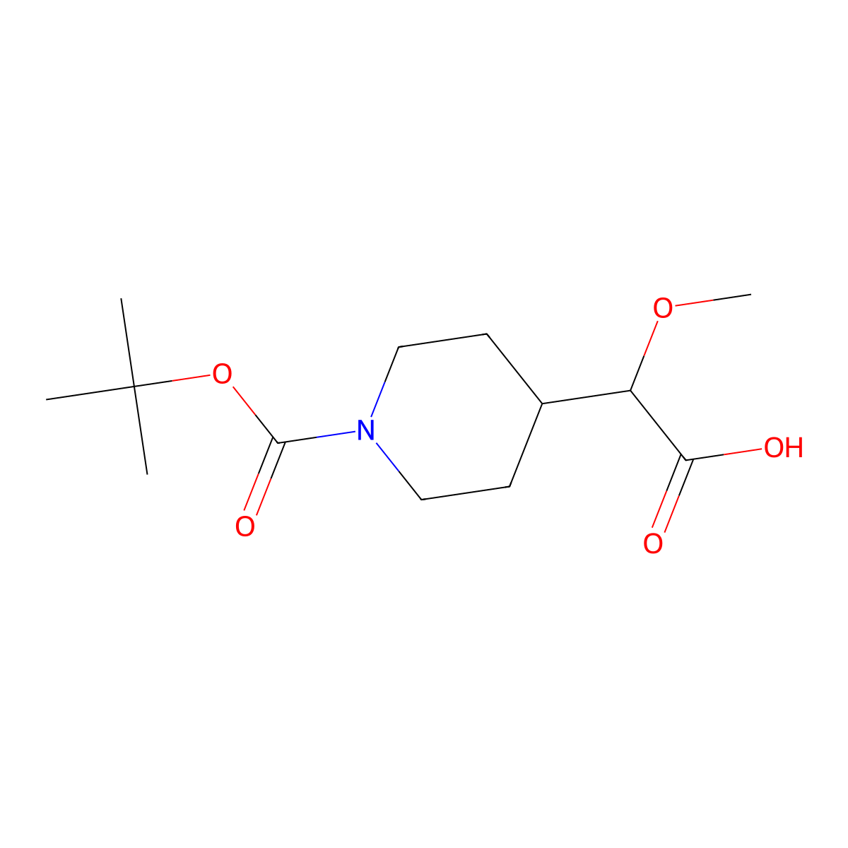 2-(1-(tert-Butoxycarbonyl)piperidin-4-yl)-2-methoxyacetic acid molecular structure, CAS 1893601-72-3