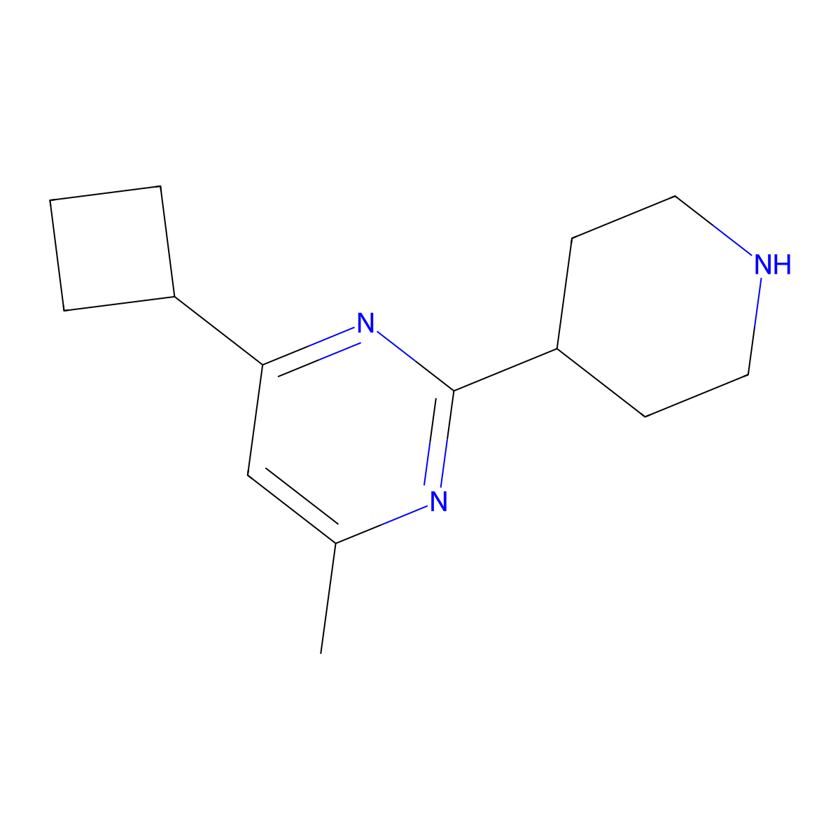 4-Cyclobutyl-6-methyl-2-(piperidin-4-yl)pyrimidine molecular structure, CAS 1893709-36-8