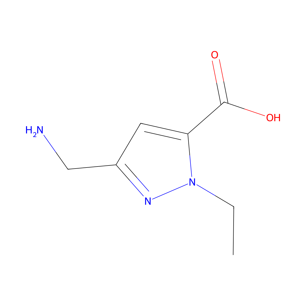 3-(aminomethyl)-1-ethyl-1H-pyrazole-5-carboxylic acid molecular structure, CAS 1893846-87-1