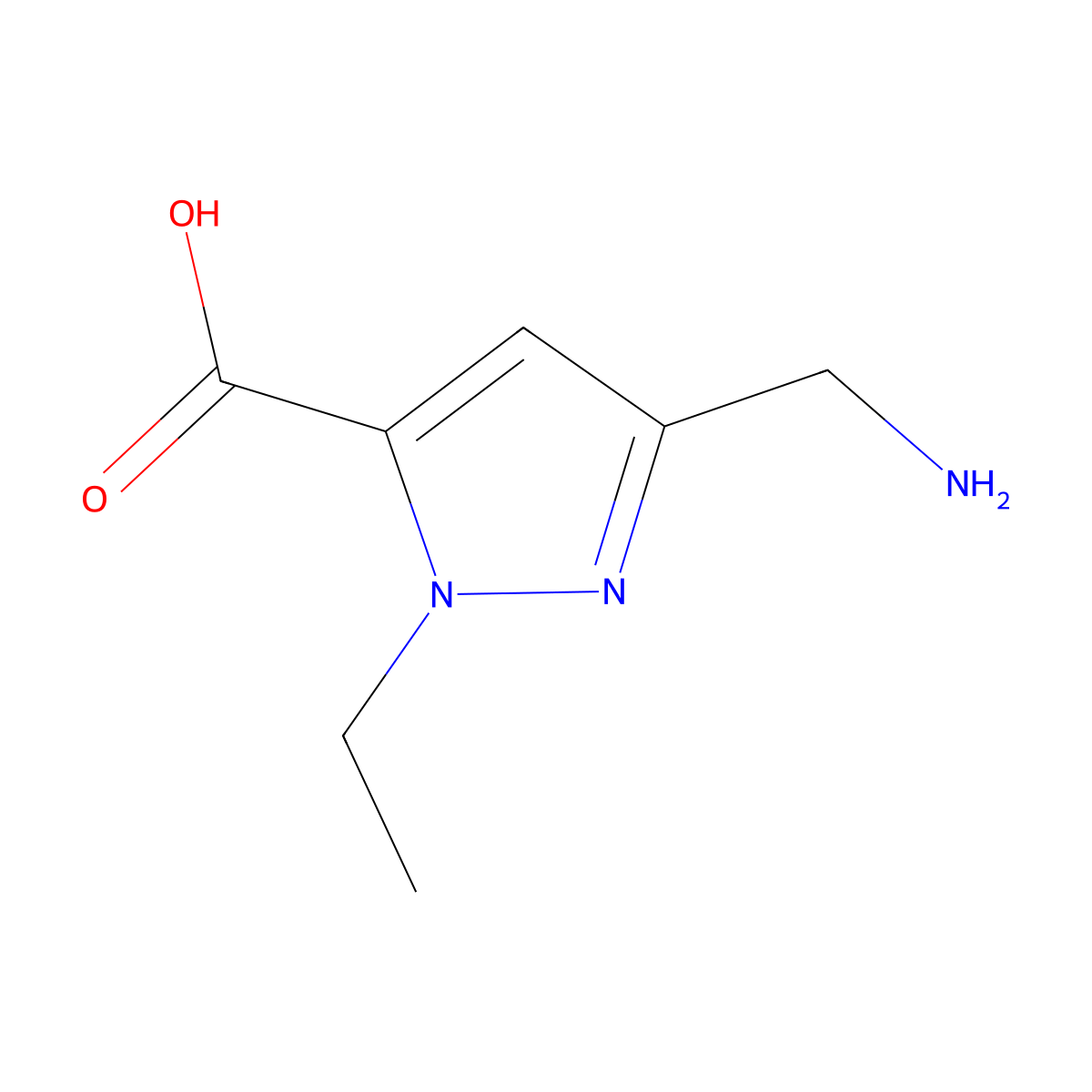 3-(aminomethyl)-1-ethyl-1H-pyrazole-5-carboxylic acid molecular structure, CAS 1893846-87-1