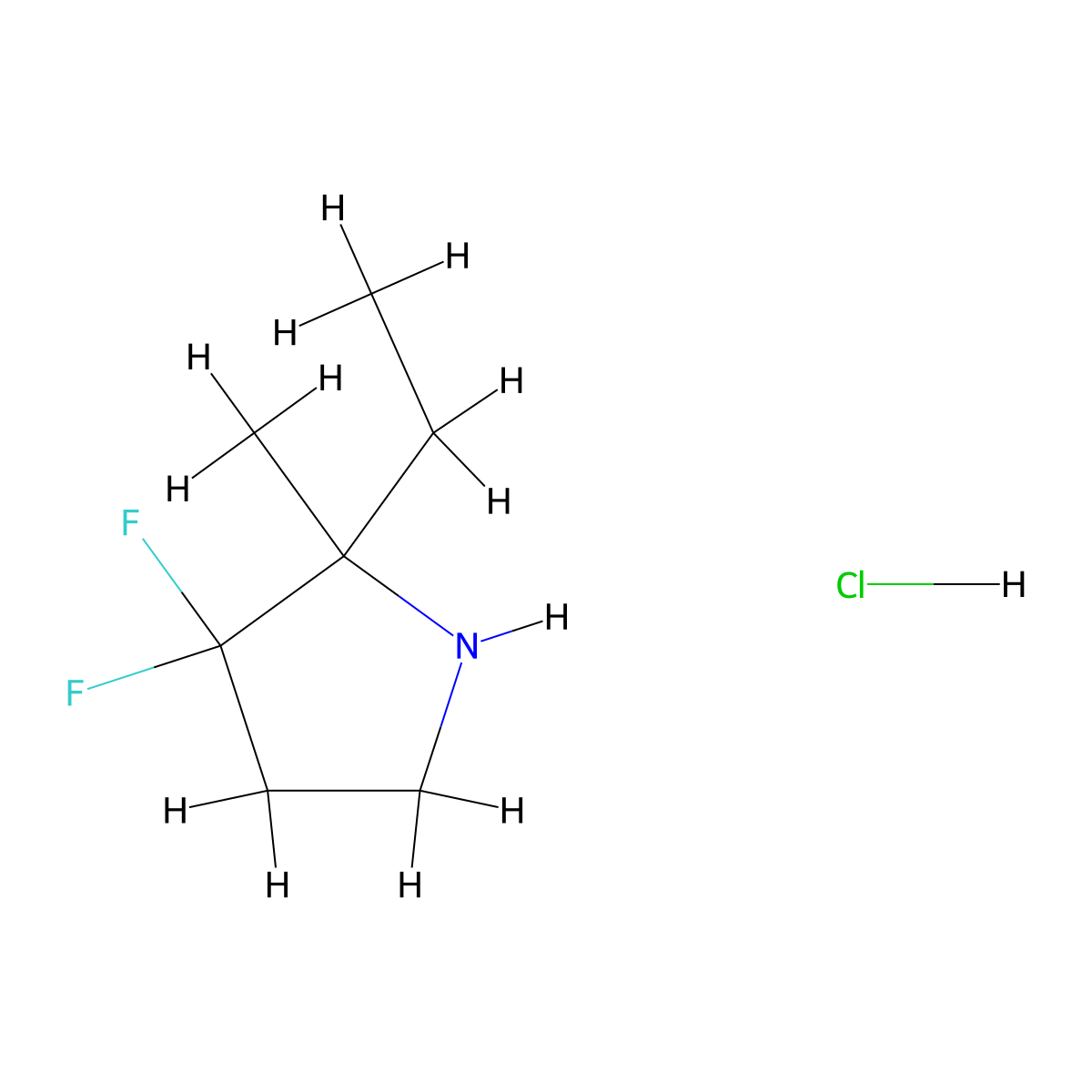2-Ethyl-3,3-difluoro-2-methylpyrrolidine hydrochloride molecular structure, CAS 1893993-12-8