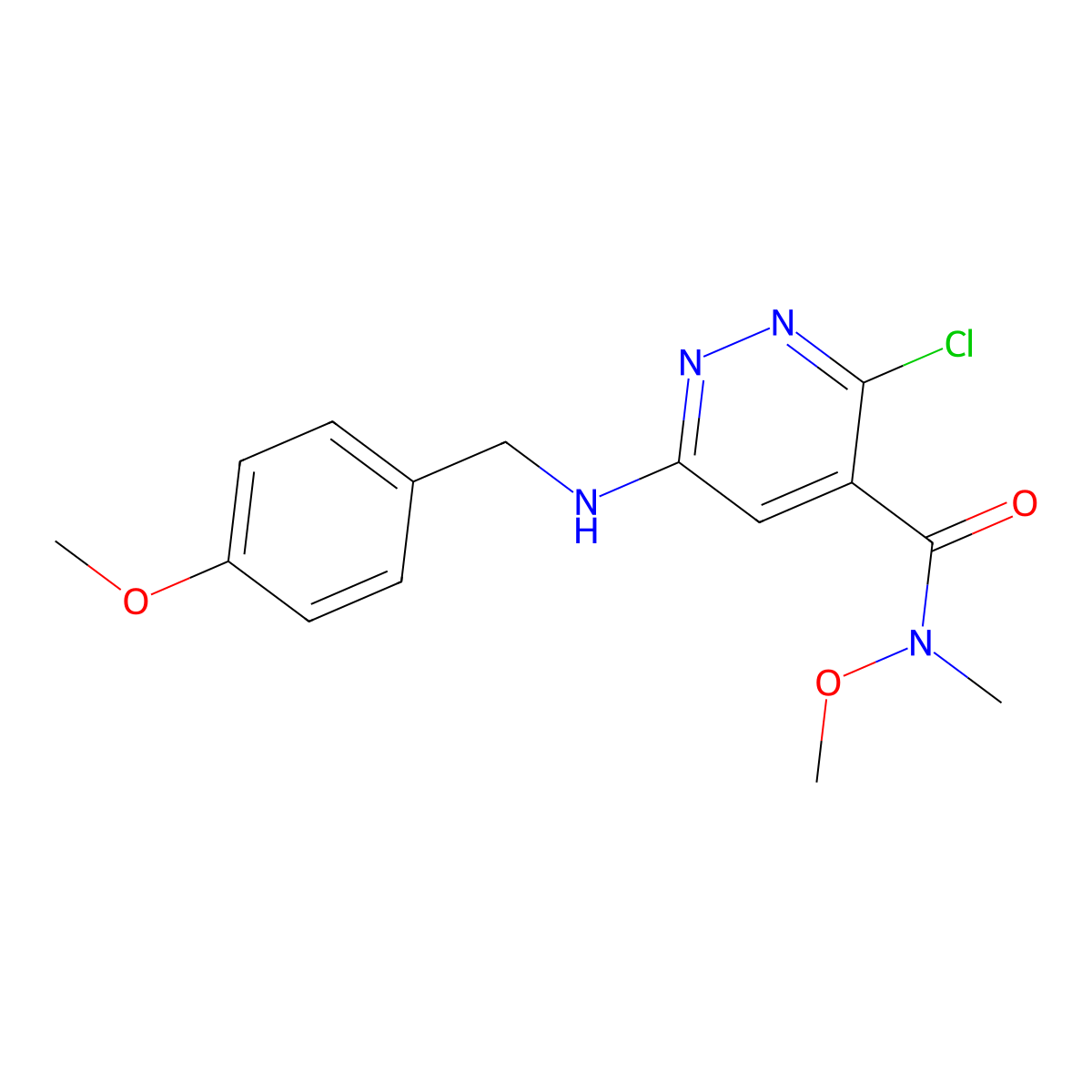 3-Chloro-N-methoxy-6-[[(4-methoxyphenyl)methyl]amino]-N-methyl-4-pyridazinecarboxamide molecular structure, CAS 1894229-94-7