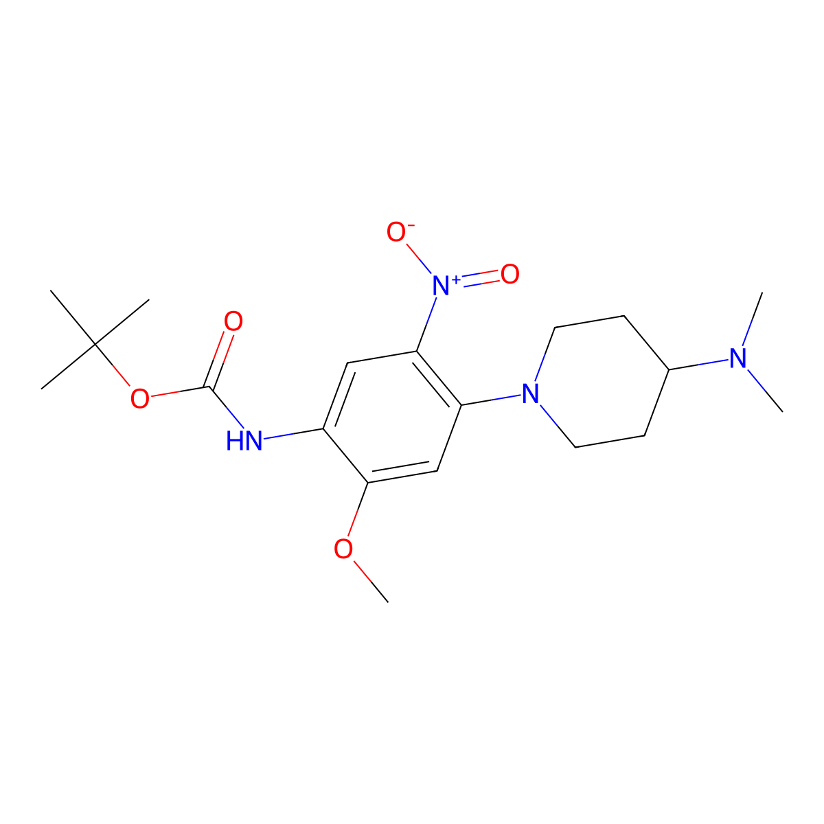 tert-Butyl (4-(4-(dimethylamino)piperidin-1-yl)-2-methoxy-5-nitrophenyl)carbamate molecular structure, CAS 1894234-34-4