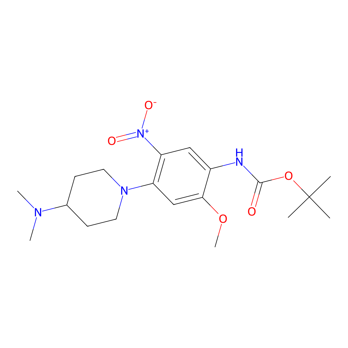 tert-Butyl (4-(4-(dimethylamino)piperidin-1-yl)-2-methoxy-5-nitrophenyl)carbamate molecular structure, CAS 1894234-34-4