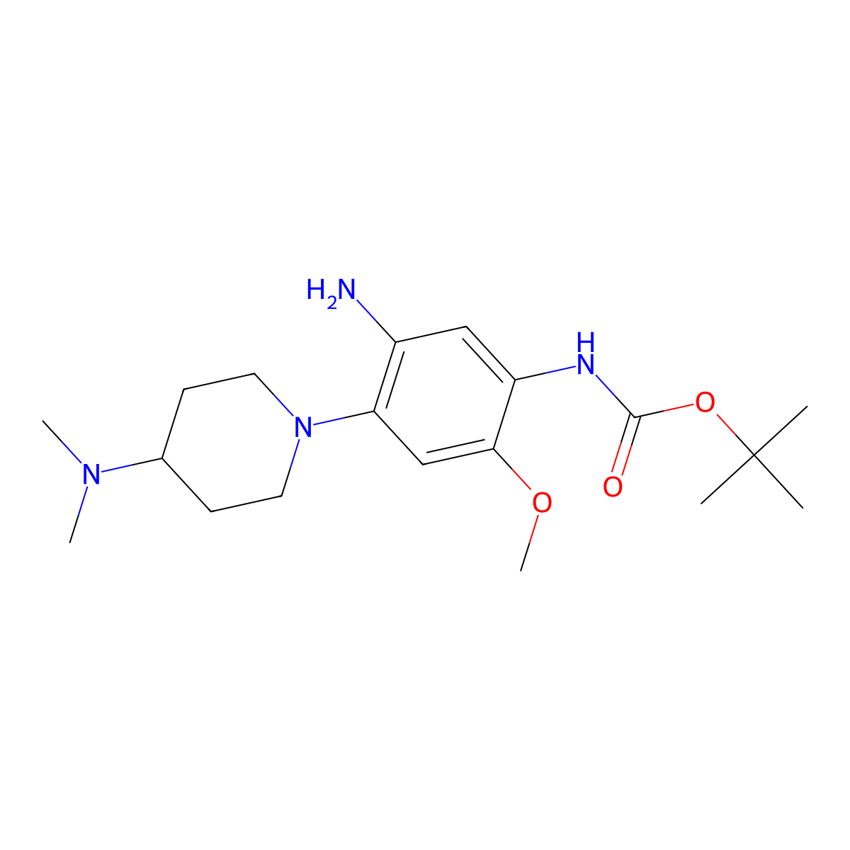 tert-Butyl (5-amino-4-(4-(dimethylamino)piperidin-1-yl)-2-methoxyphenyl)carbamate molecular structure, CAS 1894234-35-5