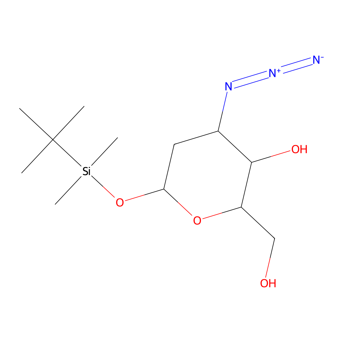 (2R,3S,4R,6S)-4-Azido-6-[tert-butyl(dimethyl)silyl]oxy-2-(hydroxymethyl)oxan-3-ol molecular structure, CAS 189454-43-1