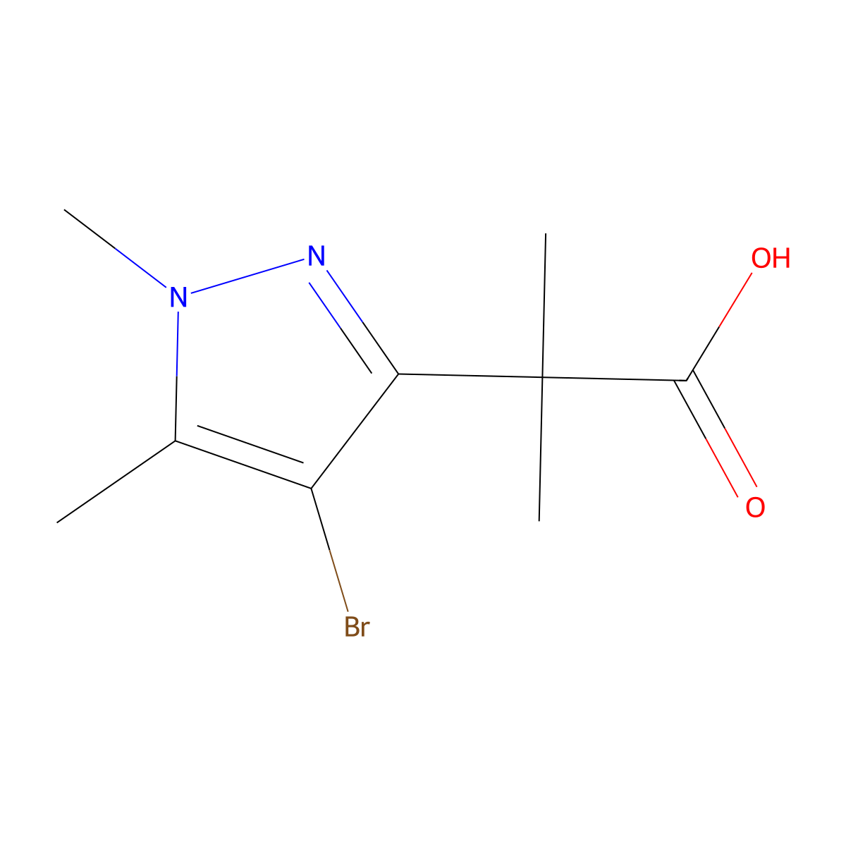 2-(4-bromo-1,5-dimethyl-1H-pyrazol-3-yl)-2-methylpropanoic acid molecular structure, CAS 1894730-75-6