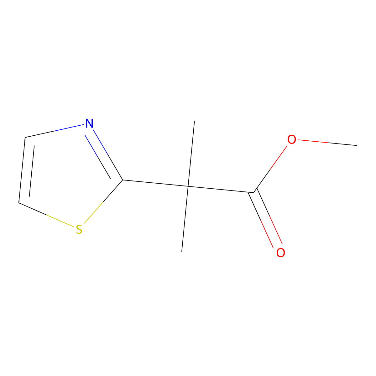 Methyl 2-methyl-2-(1,3-thiazol-2-yl)propanoate molecular structure, CAS 1894776-19-2
