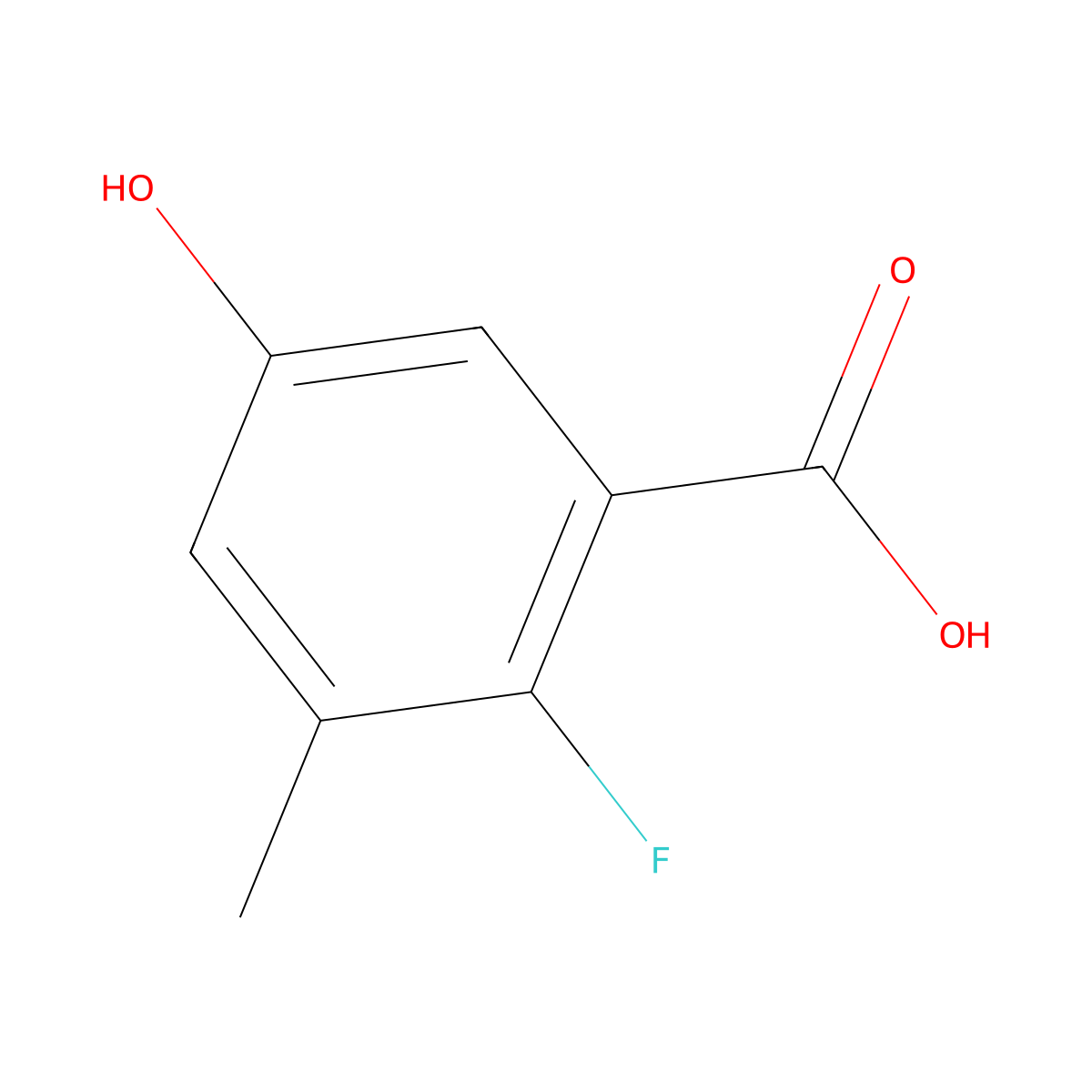 2-Fluoro-5-hydroxy-3-methylbenzoic acid molecular structure, CAS 1894825-45-6