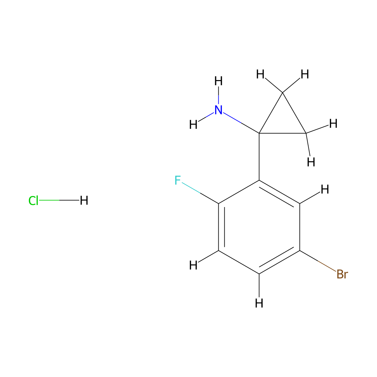 1-(5-Bromo-2-fluorophenyl)cyclopropan-1-amine hydrochloride molecular structure, CAS 1894851-45-6