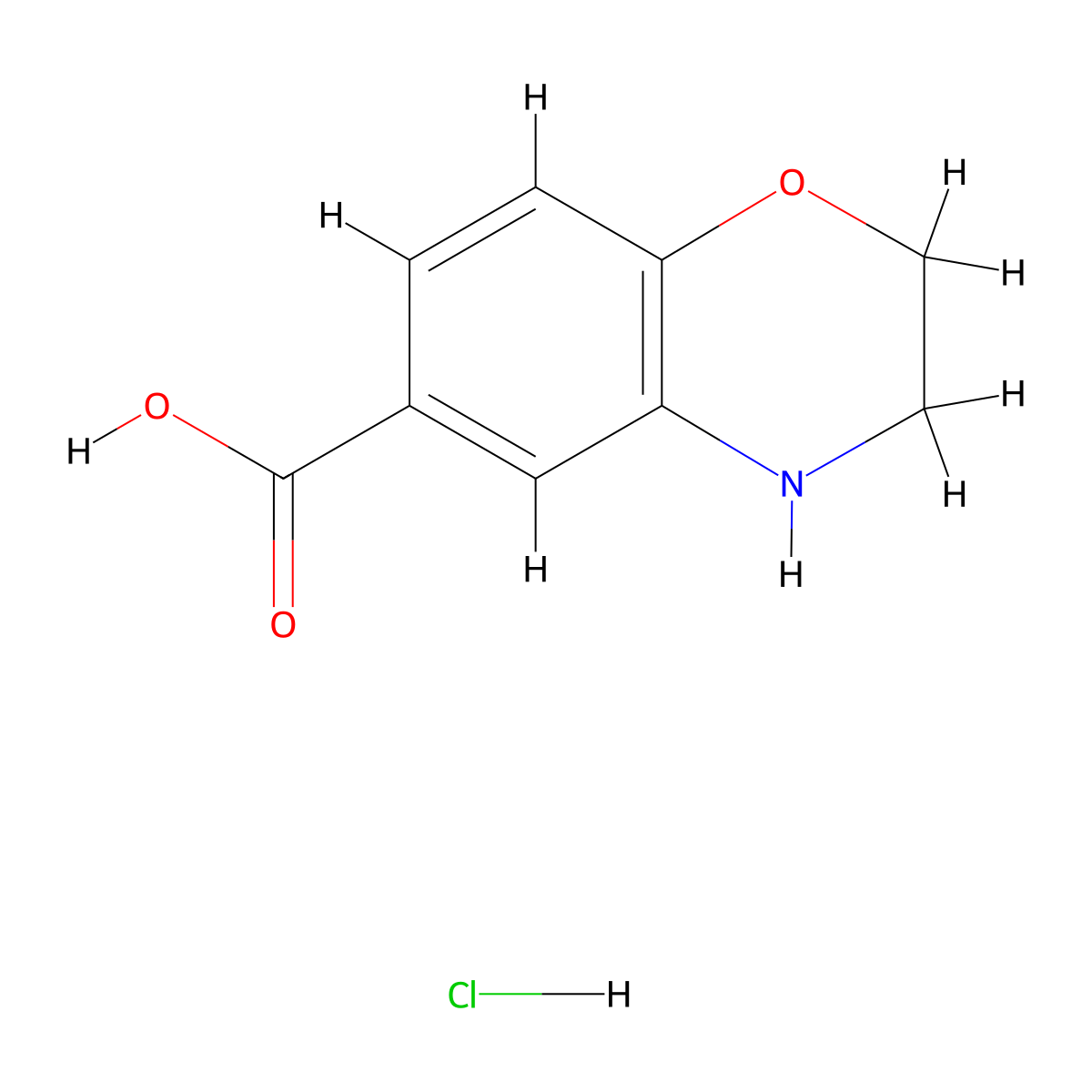 3,4-dihydro-2H-1,4-benzoxazine-6-carboxylic acid;hydrochloride molecular structure, CAS 1894928-86-9