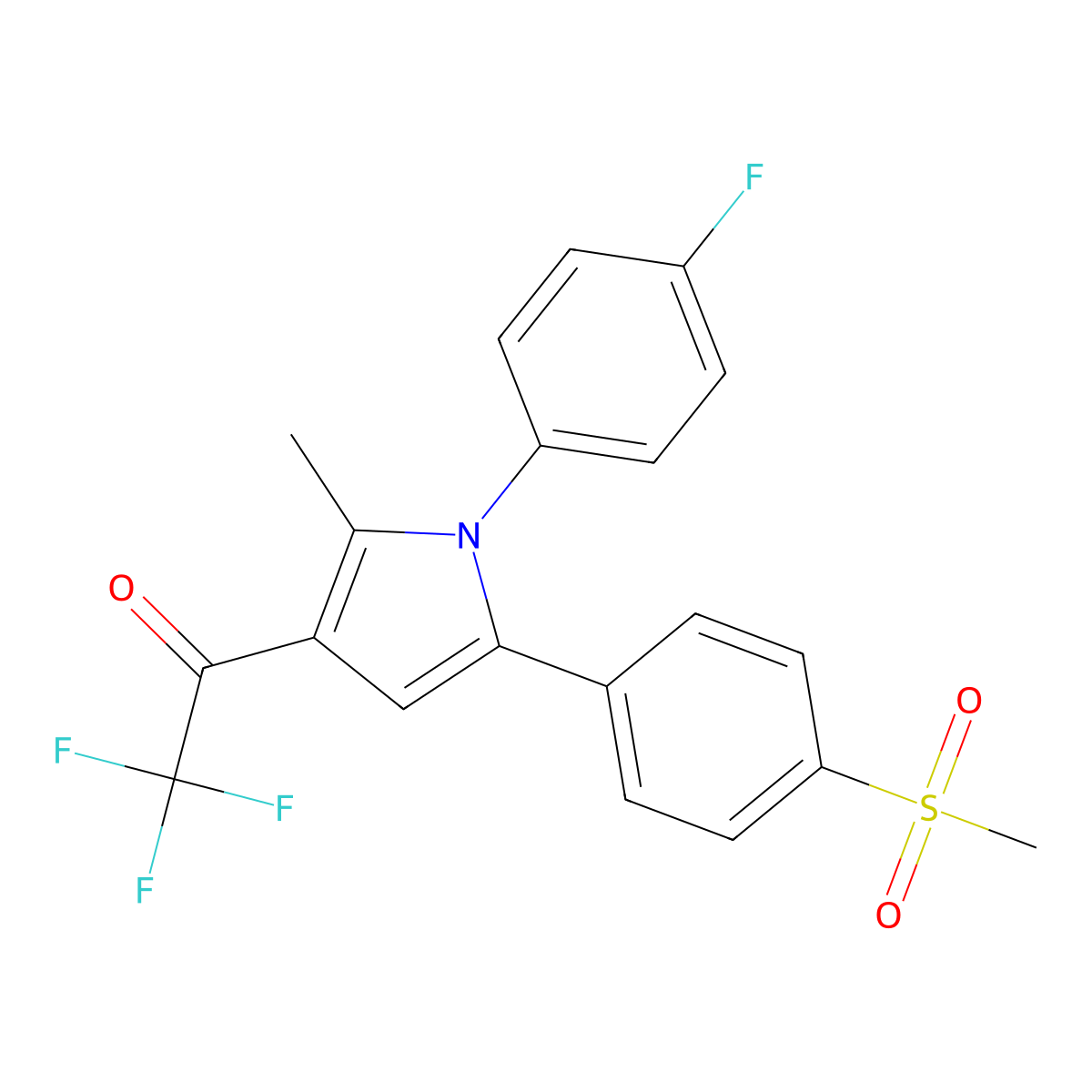 2,2,2-Trifluoro-1-[1-(4-fluorophenyl)-2-methyl-5-(4-methylsulfonylphenyl)pyrrol-3-yl]ethanone molecular structure, CAS 189501-17-5