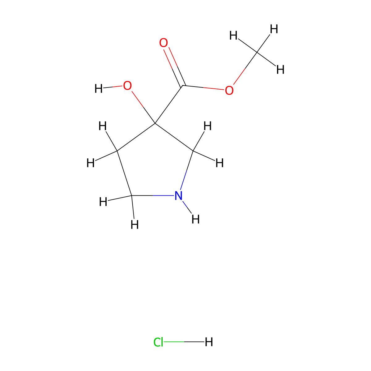 Methyl 3-hydroxypyrrolidine-3-carboxylate hydrochloride molecular structure, CAS 1895054-23-5