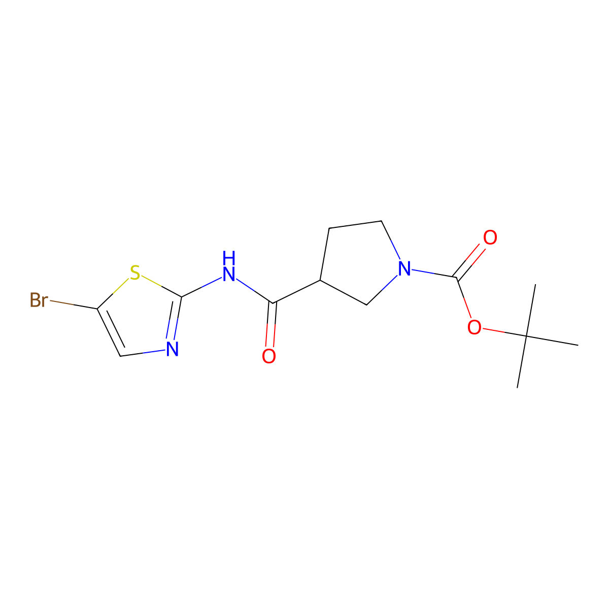 Tert-butyl 3-(5-bromothiazol-2-ylcarbamoyl)pyrrolidine-1-carboxylate molecular structure, CAS 1895054-35-9