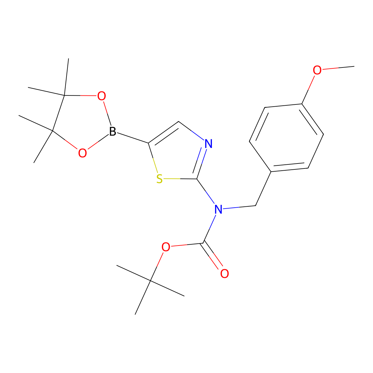 2-[N-BOC-N-(p-methoxybenzyl)amino]thiazole-5-boronic acid pinacol ester molecular structure, CAS 1895055-06-7