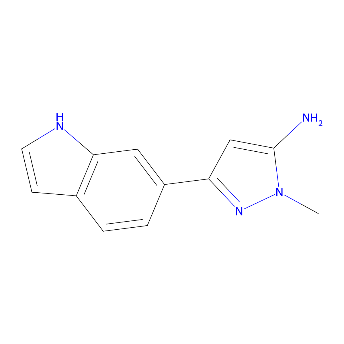 3-(1H-indol-6-yl)-1-methyl-1H-pyrazol-5-amine molecular structure, CAS 1895352-08-5