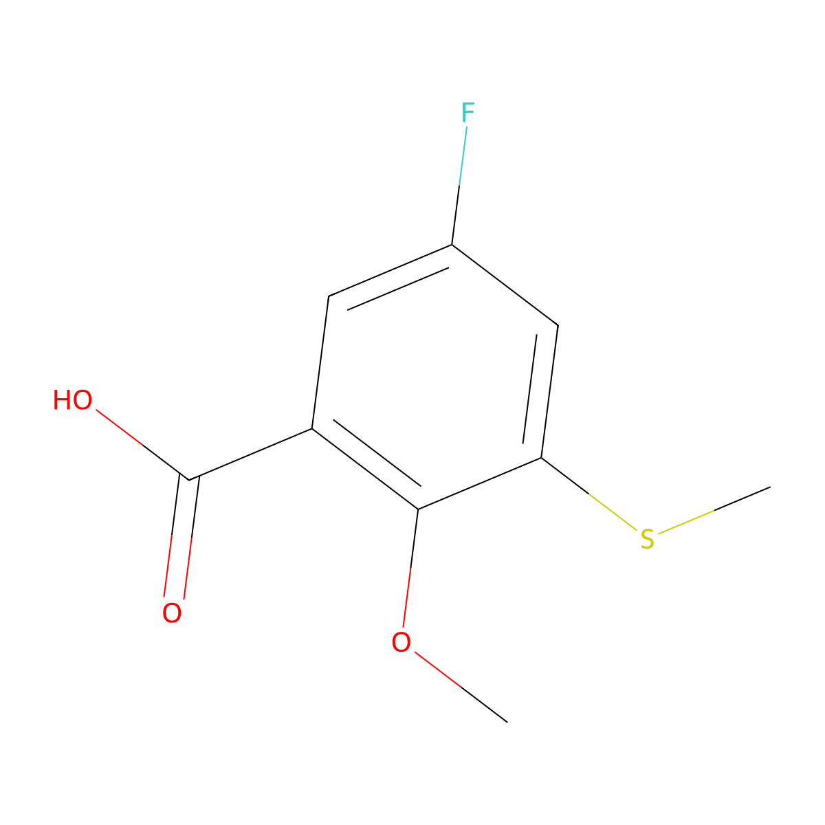 5-Fluoro-2-methoxy-3-(methylthio)benzoic acid molecular structure, CAS 1895435-20-7
