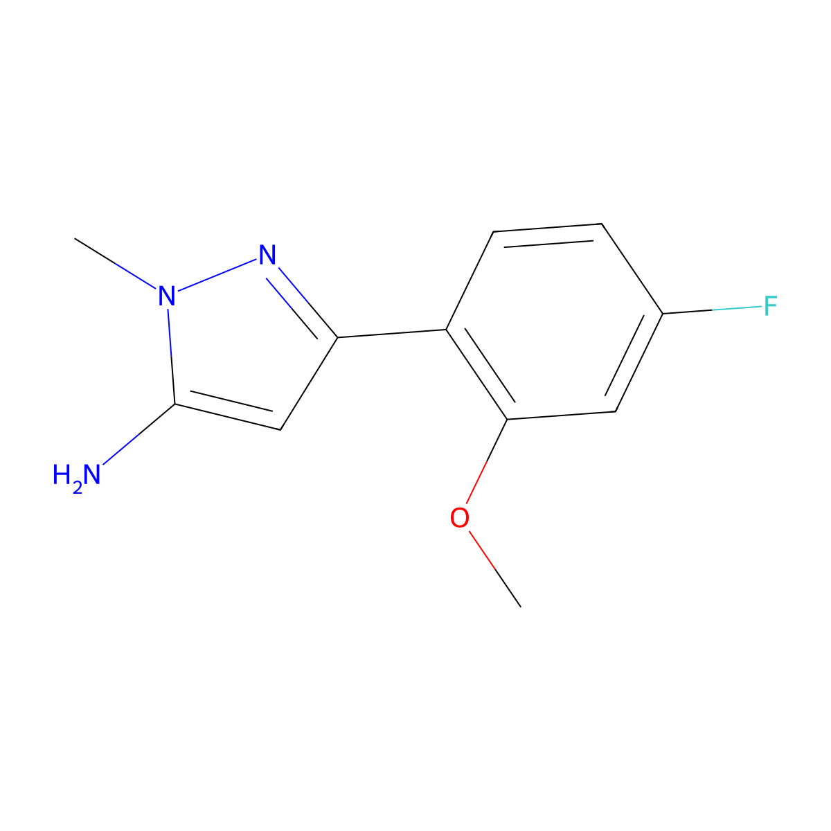 3-(4-fluoro-2-methoxyphenyl)-1-methyl-1H-pyrazol-5-amine molecular structure, CAS 1895572-80-1
