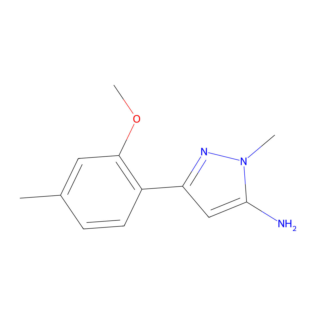 3-(2-methoxy-4-methylphenyl)-1-methyl-1H-pyrazol-5-amine molecular structure, CAS 1895583-68-2