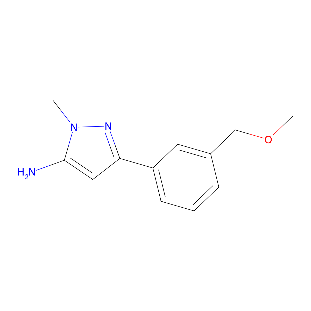 3-[3-(methoxymethyl)phenyl]-1-methyl-1H-pyrazol-5-amine molecular structure, CAS 1895672-12-4