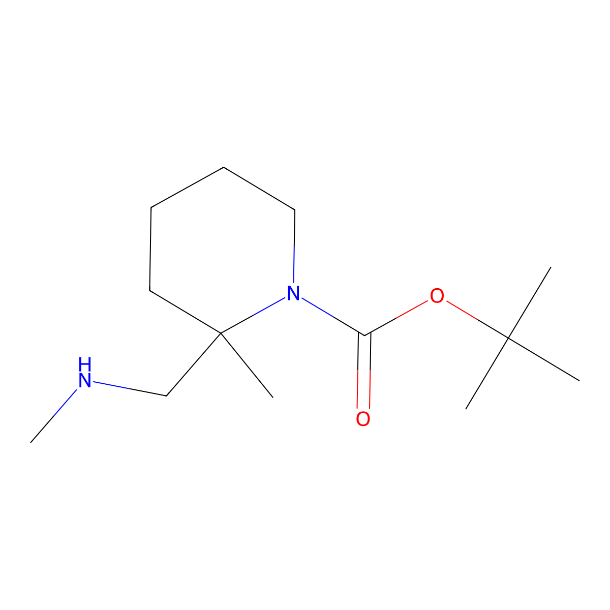 Tert-butyl 2-methyl-2-[(methylamino)methyl]piperidine-1-carboxylate molecular structure, CAS 1896167-98-8