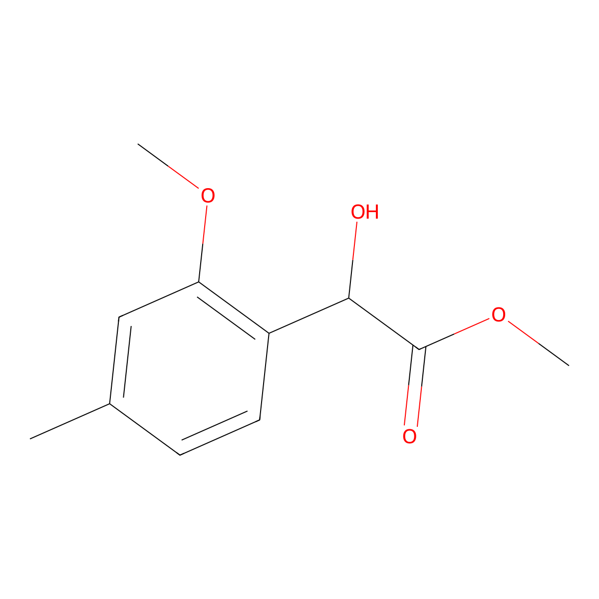 Methyl 2-hydroxy-2-(2-methoxy-4-methylphenyl)acetate molecular structure, CAS 1896190-03-6