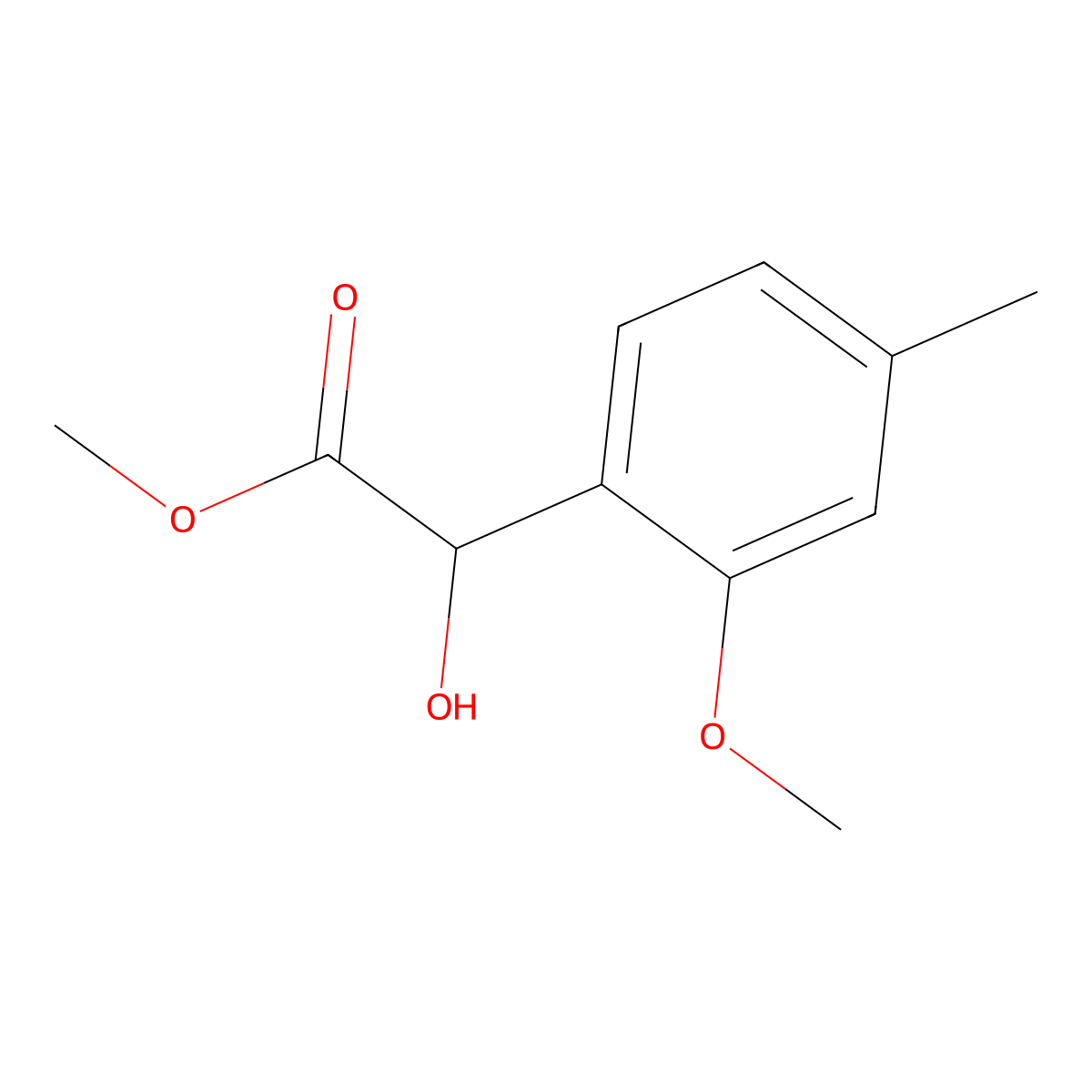 Methyl 2-hydroxy-2-(2-methoxy-4-methylphenyl)acetate molecular structure, CAS 1896190-03-6