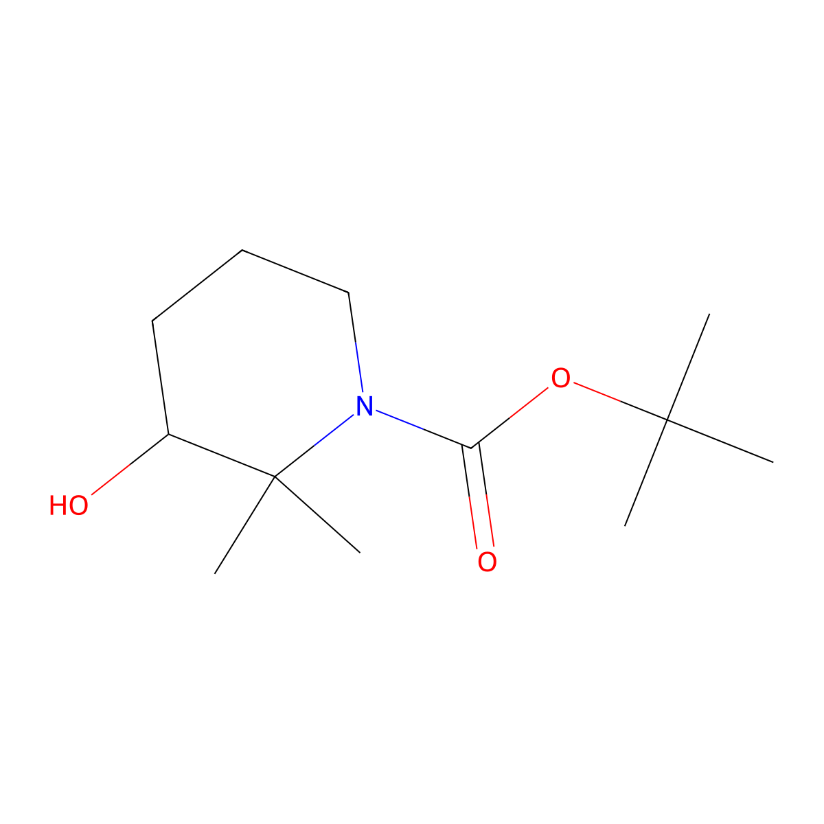 Tert-butyl 3-hydroxy-2,2-dimethylpiperidine-1-carboxylate molecular structure, CAS 1896227-52-3