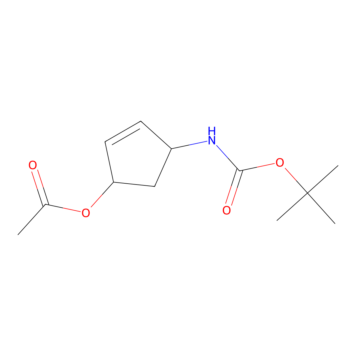 (1S,4R)-Acetic acid 4-tert-butoxycarbonylamino-cyclopent-2-enyl ester molecular structure, CAS 189625-14-7