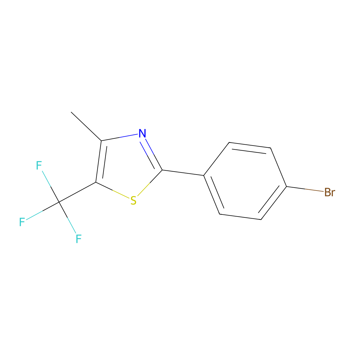 4-Methyl-5-trifluoromethyl-2-(4-bromo-phenyl)-thiazole molecular structure, CAS 1896266-23-1