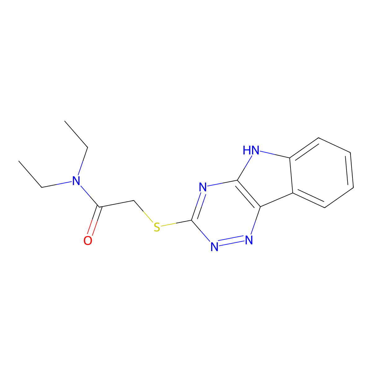 N,N-diethyl-2-(5H-[1,2,4]triazino[5,6-b]indol-3-ylsulfanyl)acetamide molecular structure, CAS 189638-32-2