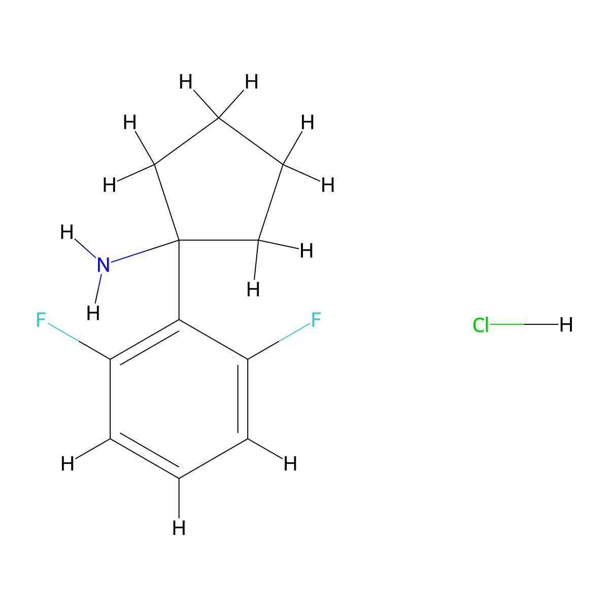 1-(2,6-Difluorophenyl)cyclopentan-1-amine hydrochloride molecular structure, CAS 1896428-24-2