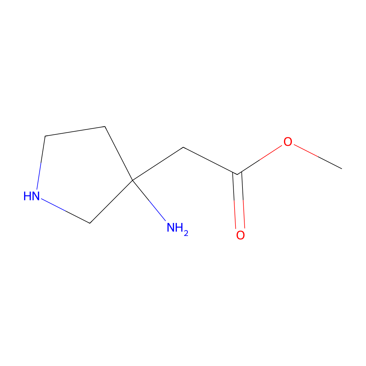 Methyl 2-(3-aminopyrrolidin-3-yl)acetate molecular structure, CAS 1896519-68-8