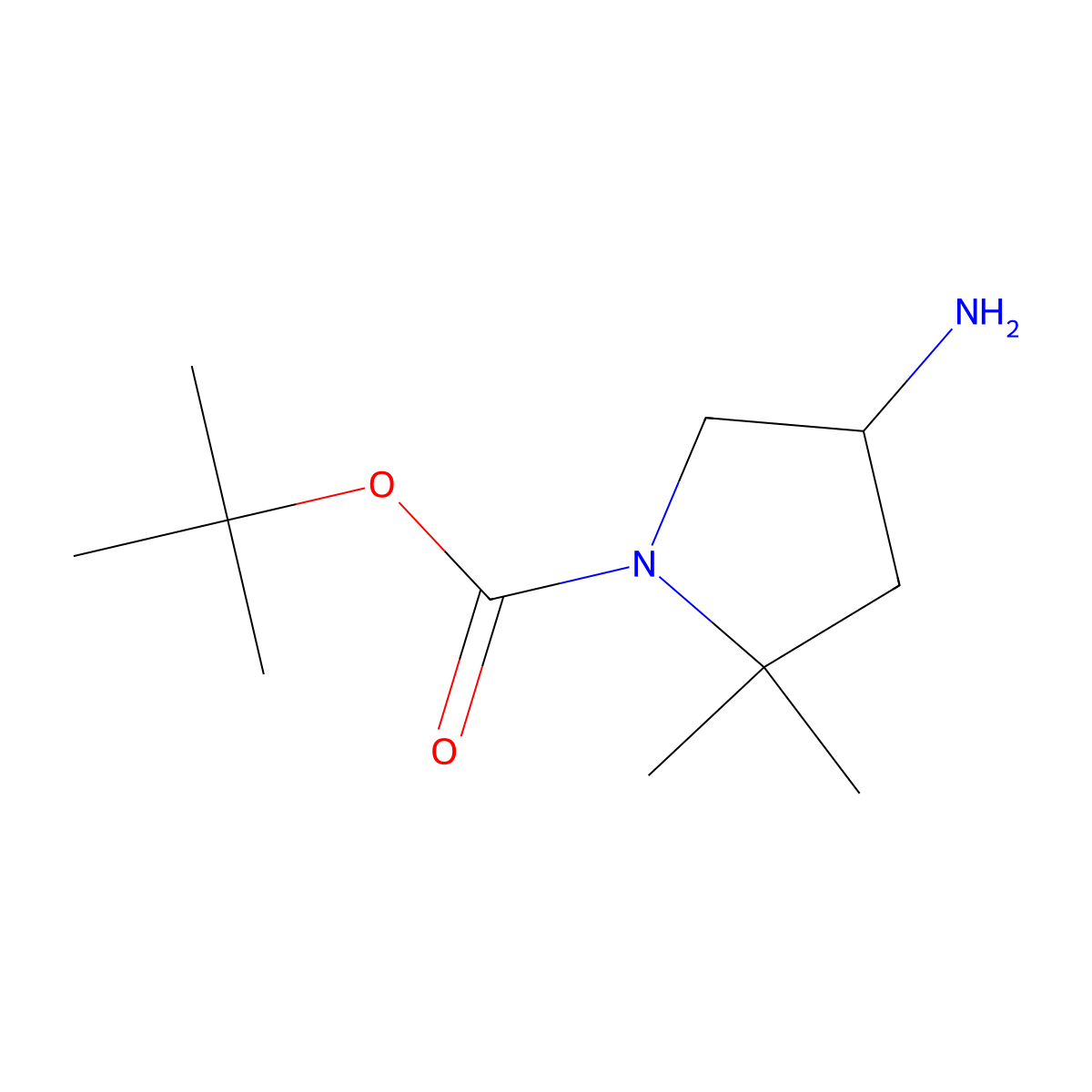 Tert-butyl 4-amino-2,2-dimethylpyrrolidine-1-carboxylate molecular structure, CAS 1896587-28-2