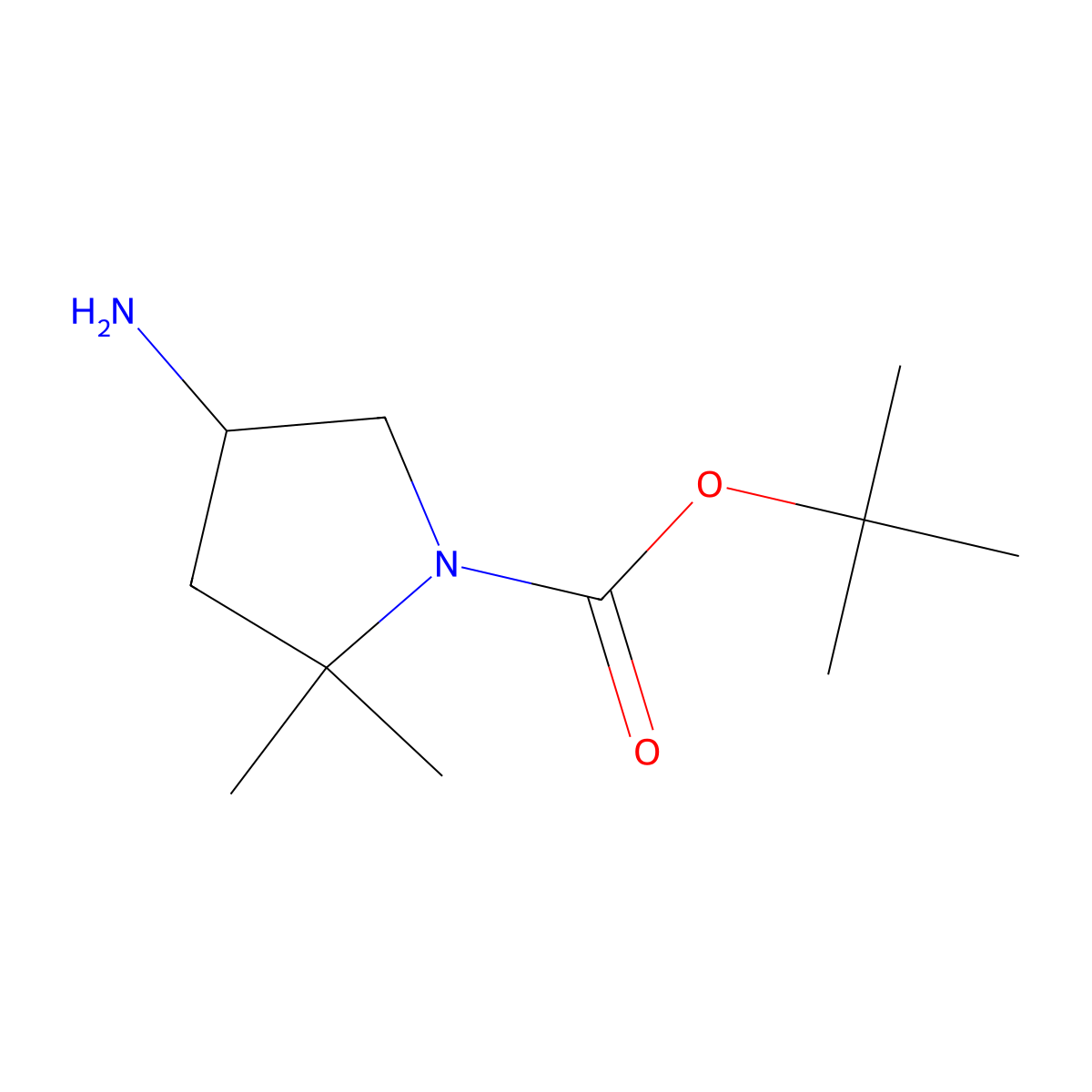 Tert-butyl 4-amino-2,2-dimethylpyrrolidine-1-carboxylate molecular structure, CAS 1896587-28-2