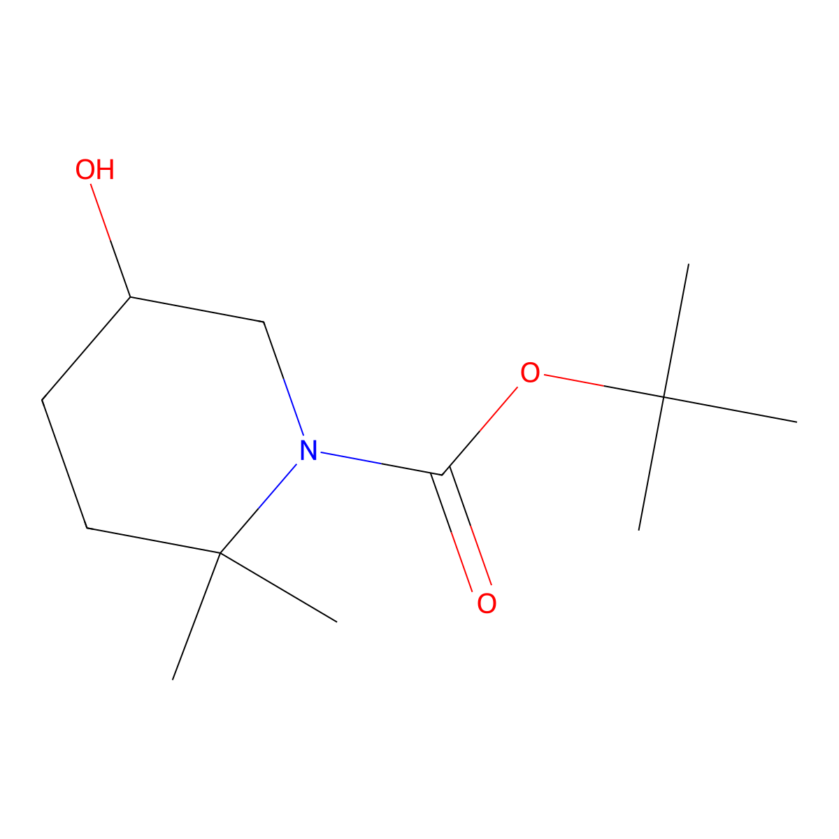 Tert-butyl 5-hydroxy-2,2-dimethylpiperidine-1-carboxylate molecular structure, CAS 1896590-02-5