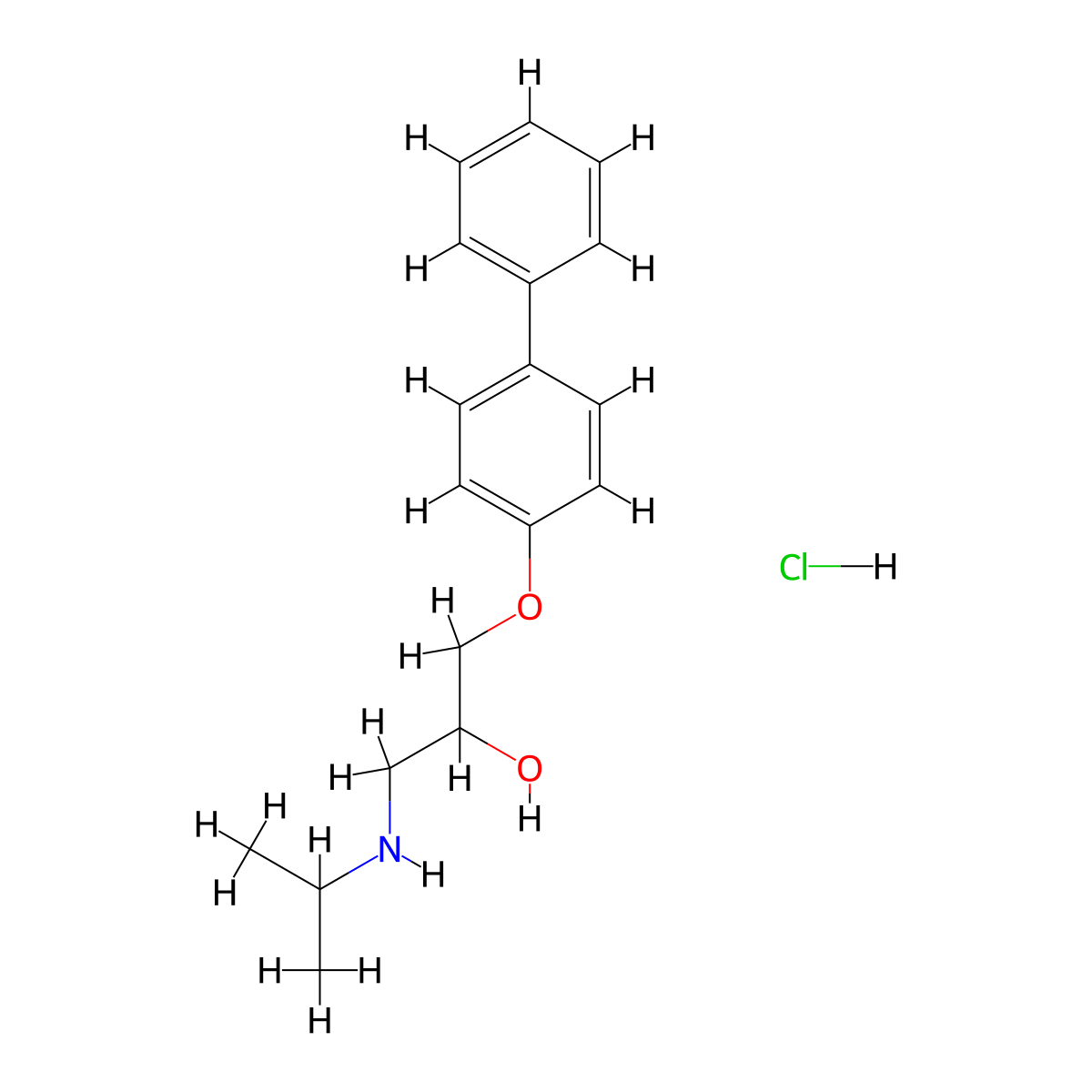 2-Propanol, 1-(4-biphenylyloxy)-3-(isopropylamino)-, hydrochloride molecular structure, CAS 18966-02-4