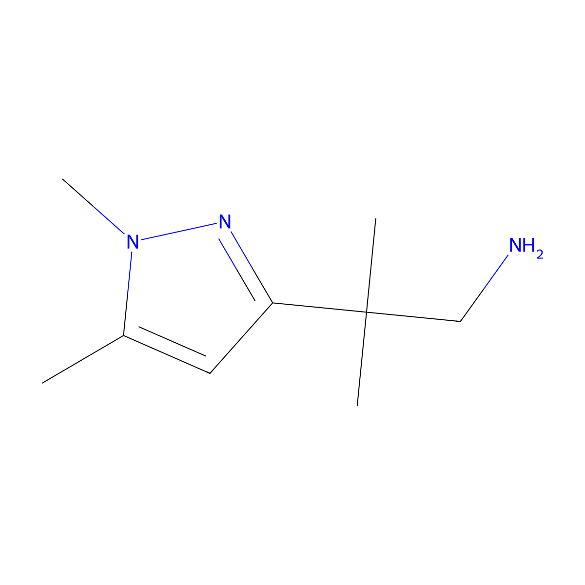 2-(1,5-dimethyl-1H-pyrazol-3-yl)-2-methylpropan-1-amine molecular structure, CAS 1896600-43-3