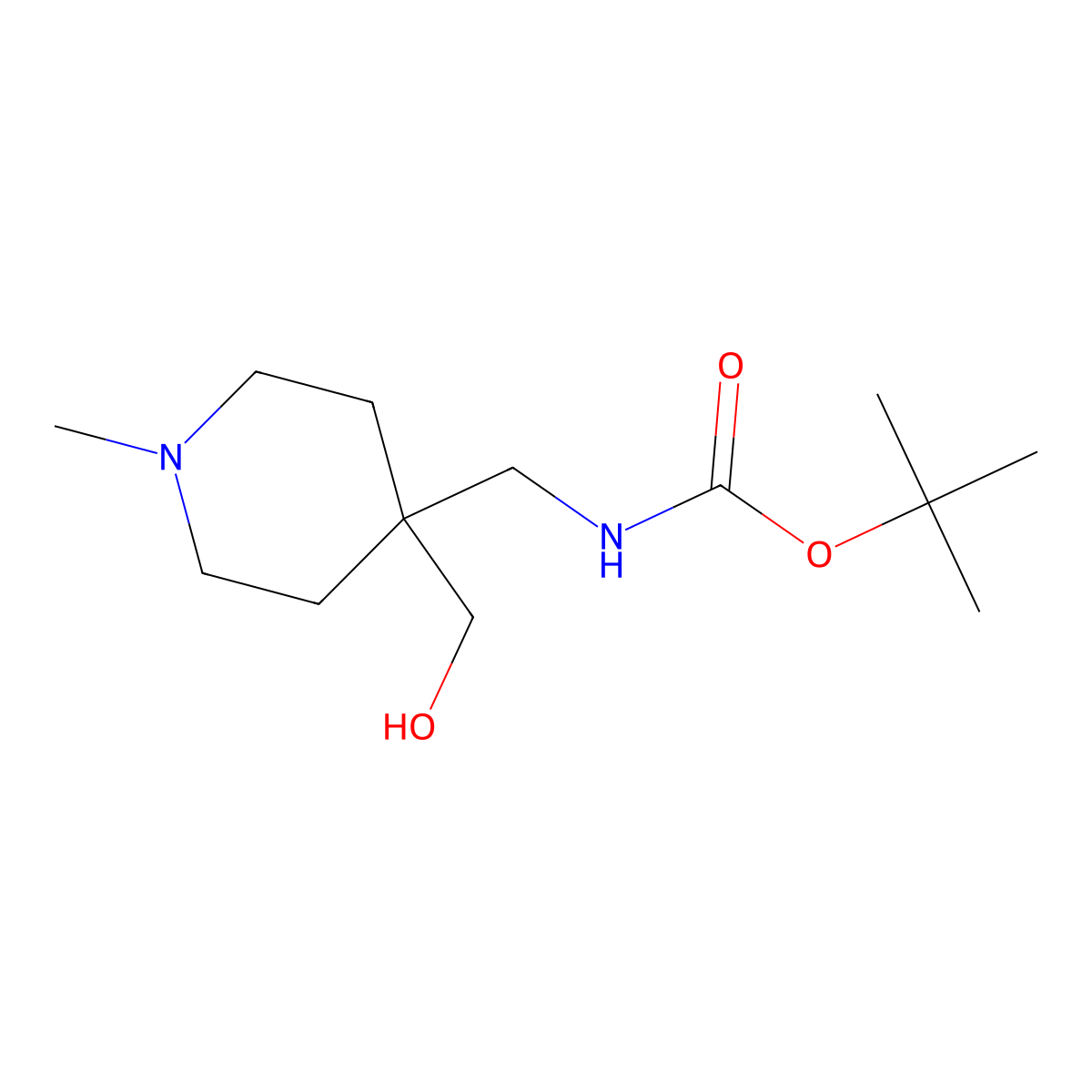 tert-butyl N-{[4-(hydroxymethyl)-1-methylpiperidin-4-yl]methyl}carbamate molecular structure, CAS 1896641-26-1