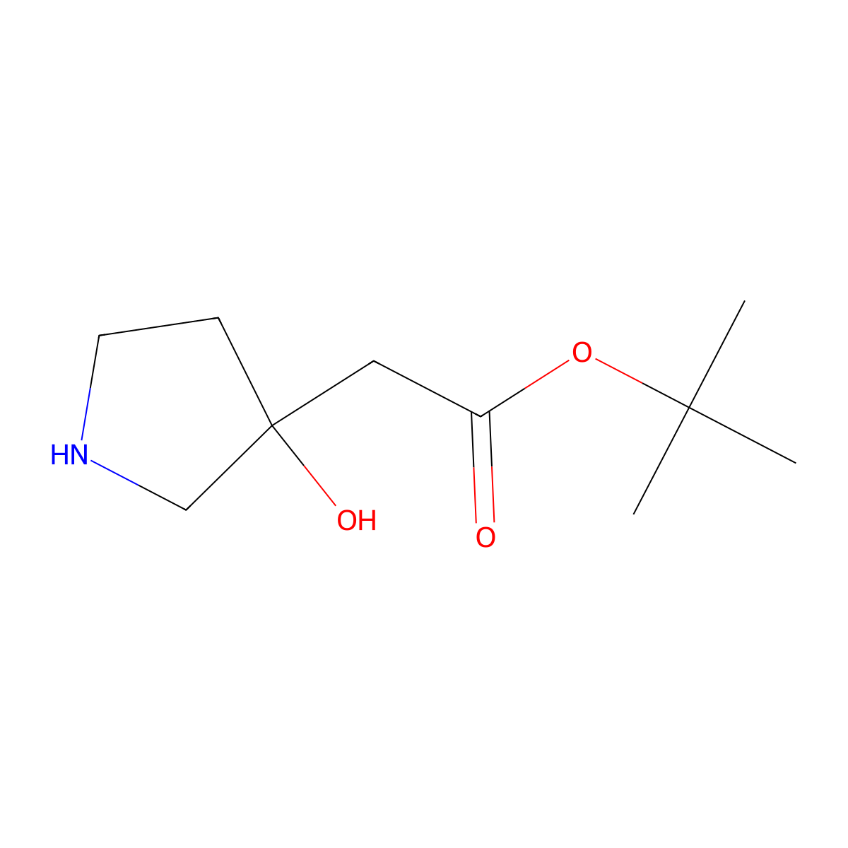 Tert-butyl 2-(3-hydroxypyrrolidin-3-yl)acetate molecular structure, CAS 1896685-97-4