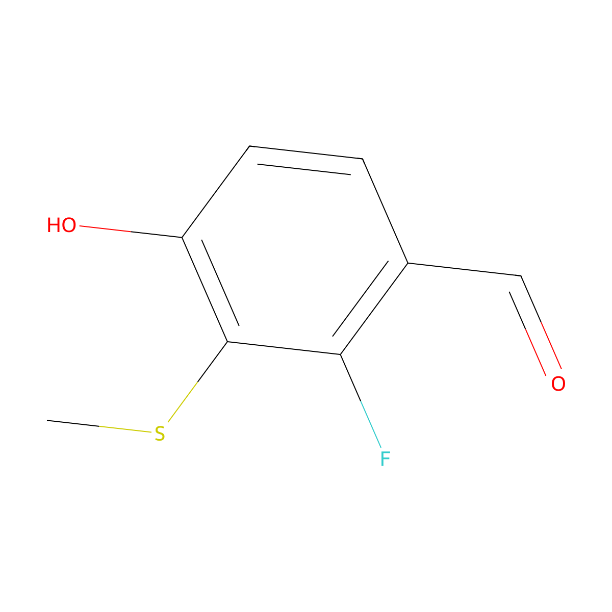 2-Fluoro-4-hydroxy-3-(methylthio)benzaldehyde molecular structure, CAS 1896824-87-5