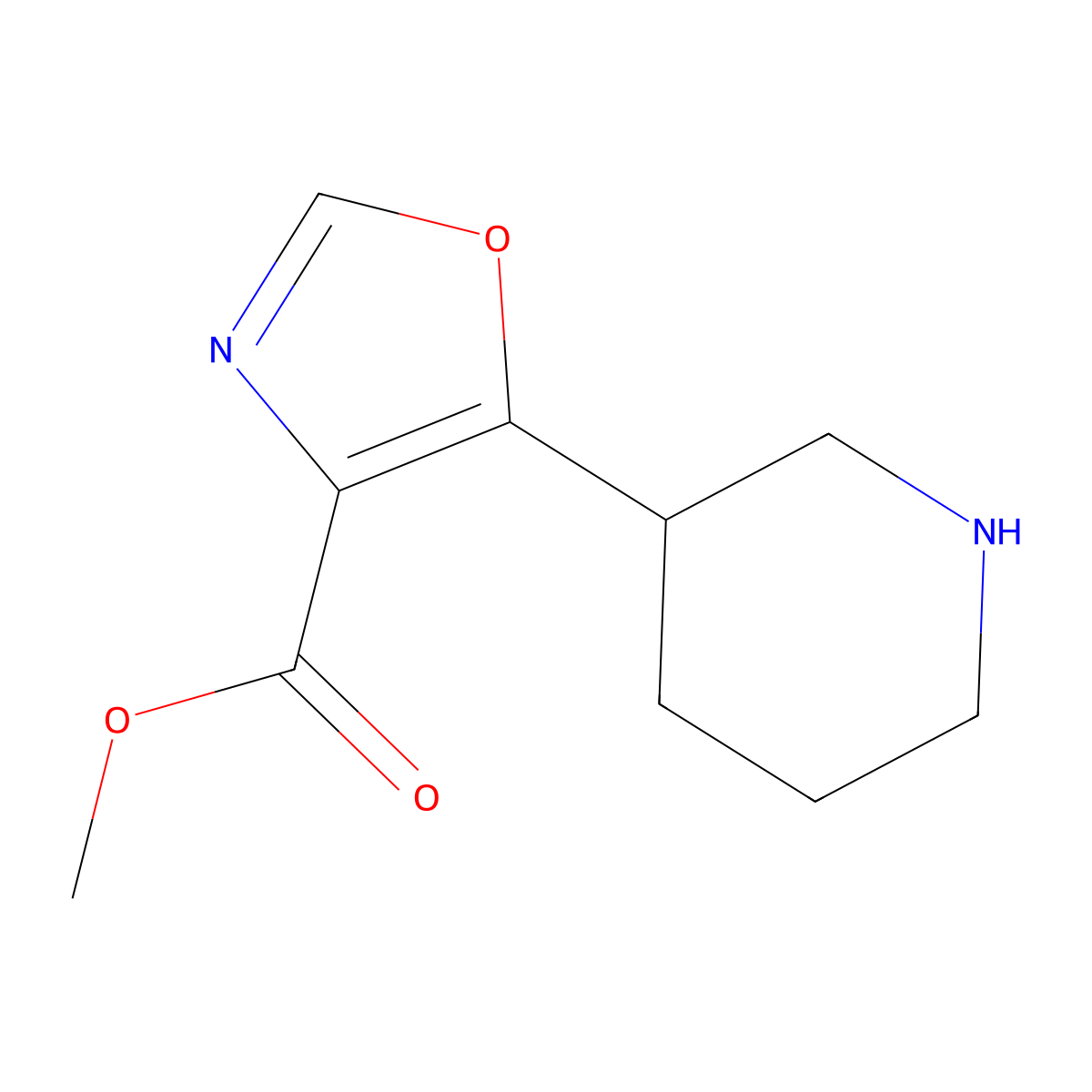 Methyl 5-(piperidin-3-yl)-1,3-oxazole-4-carboxylate molecular structure, CAS 1896830-65-1
